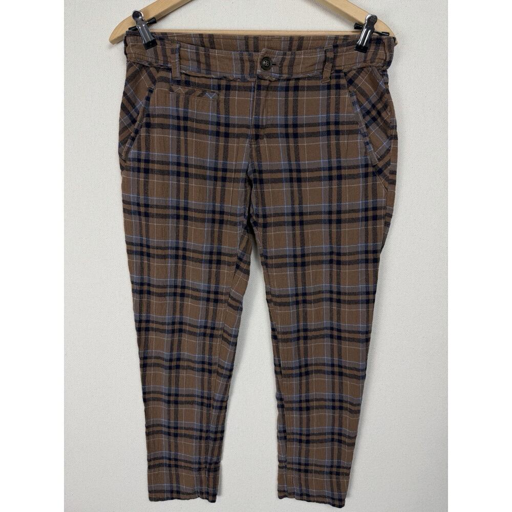 Free People Plaid Pants Low Rise Tapered Y2K Size 6 Crop Brown Classic Preppy